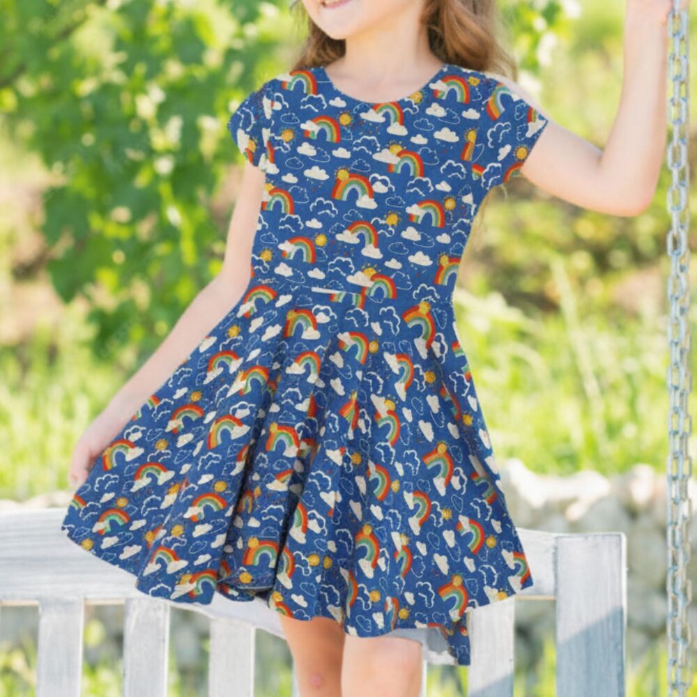 Frugi Rainbow Twirl Dress 6-7 Organic Cotton Girls Skater Dress